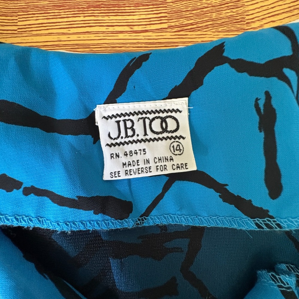 JB Too Vintage 80s Womens Size 14 Blue Abstract Print Collared Tie Dress - Picture 3 of 9